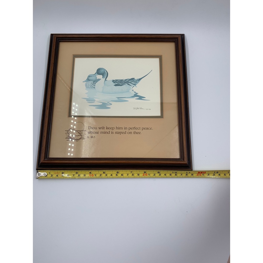 Vintage 1980 Richard Sloan Pintail Ducks Framed Print Isaiah 26:3 Scripture Art - Picture 6 of 6